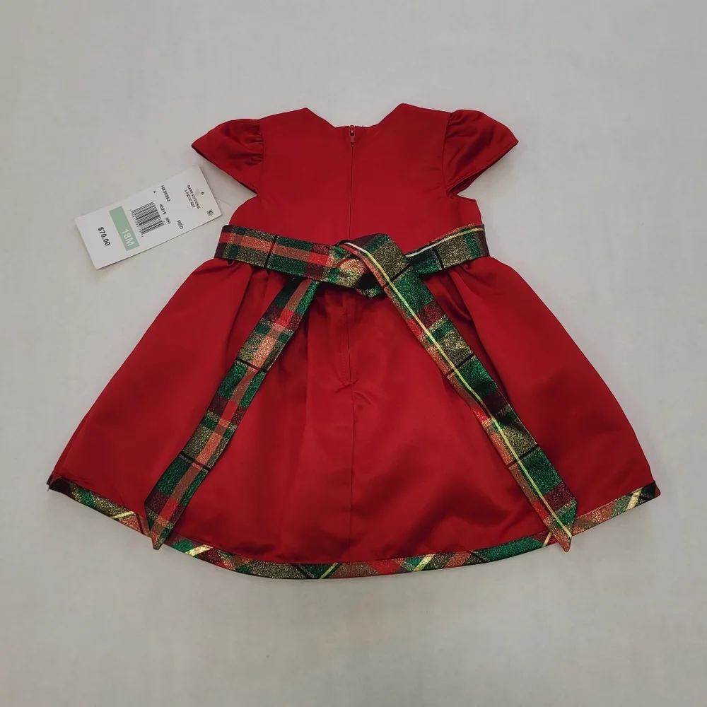 Rare Editions Baby Girl Plaid Bow Detail Satin Dress With Diaper Panty